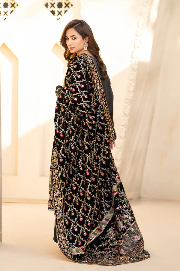 Black Velvet Shawl with Embroidery
