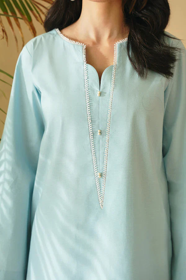 Iris 2-Piece Lawn Set – Sky Blue with Pearls & Lacework