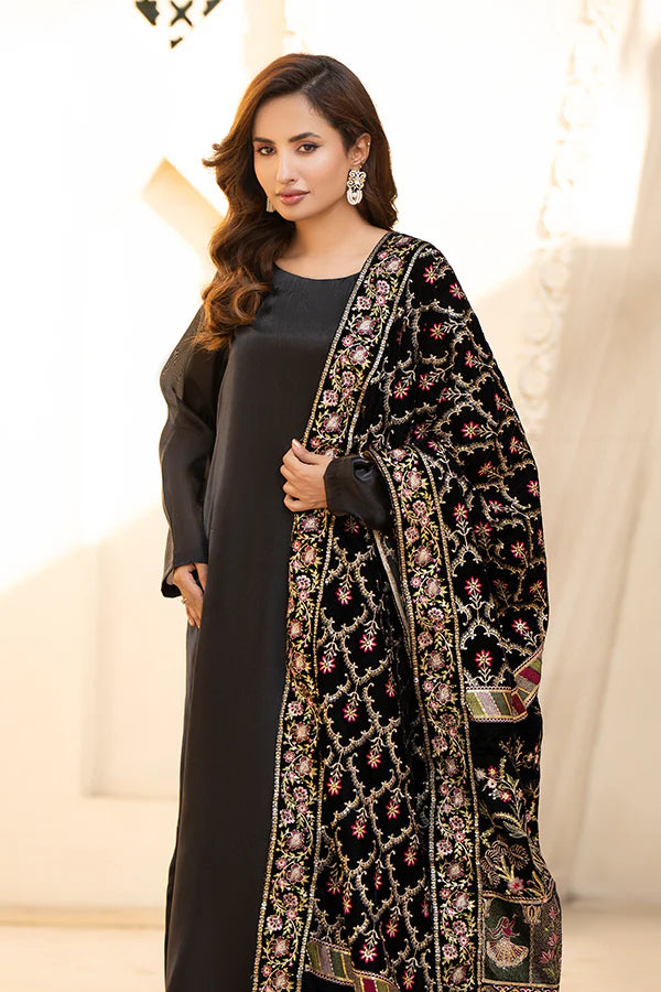 Black Velvet Shawl with Embroidery