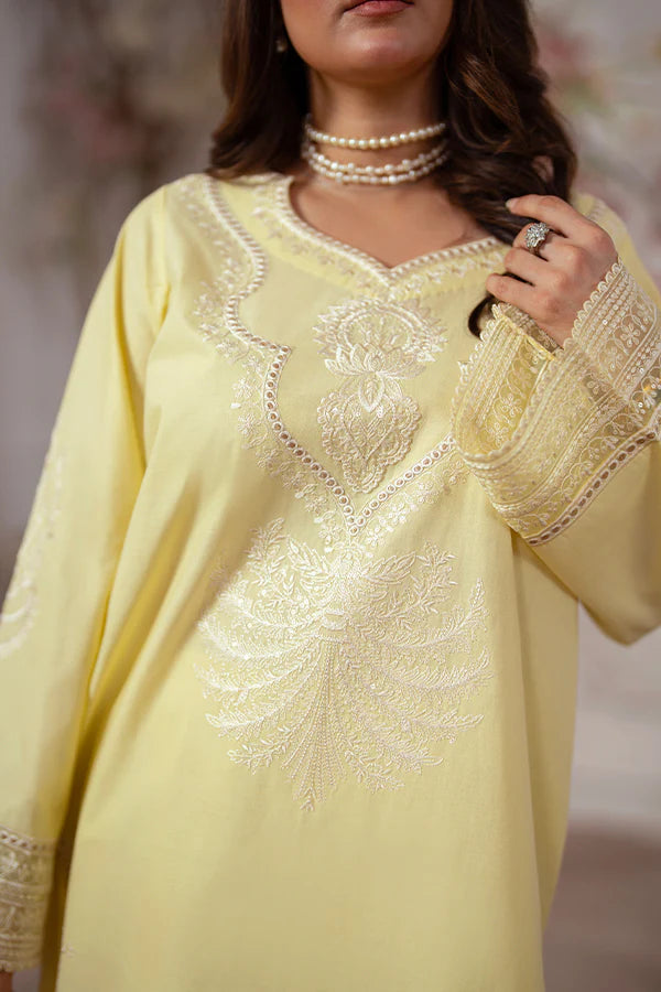 Lemon Yellow 3-Piece Lawn Dress with Organza Dupatta