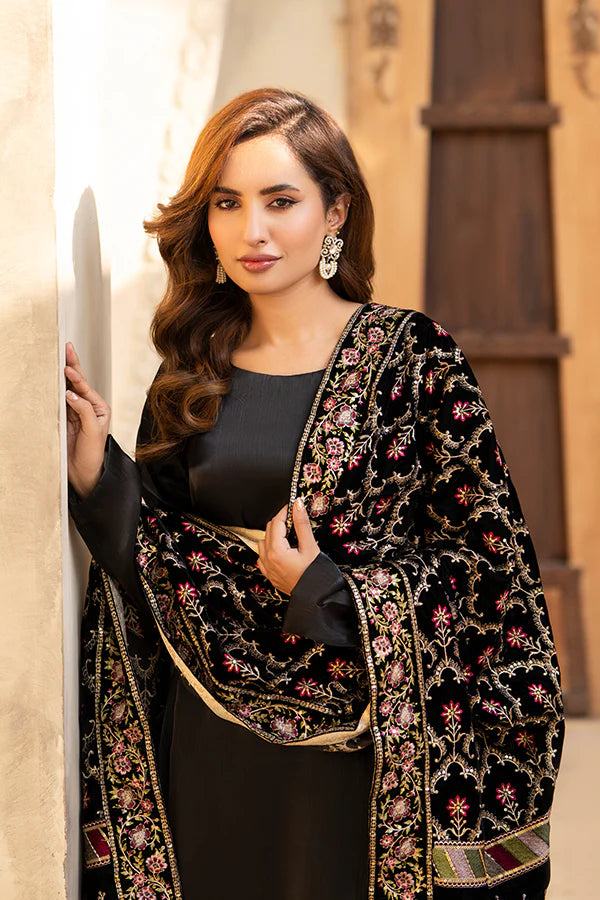 Black Velvet Shawl with Embroidery