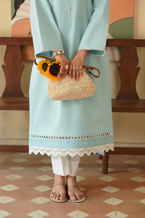 Iris 2-Piece Lawn Set – Sky Blue with Pearls & Lacework
