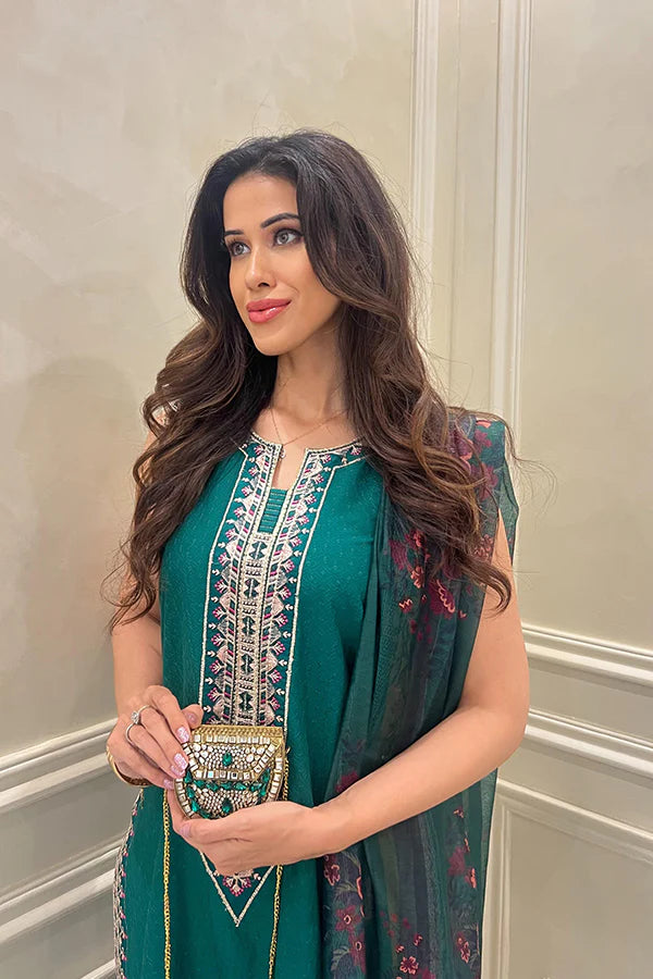 Chikankari Embroidery 3PC Unstitched Suit with Net Dupatta