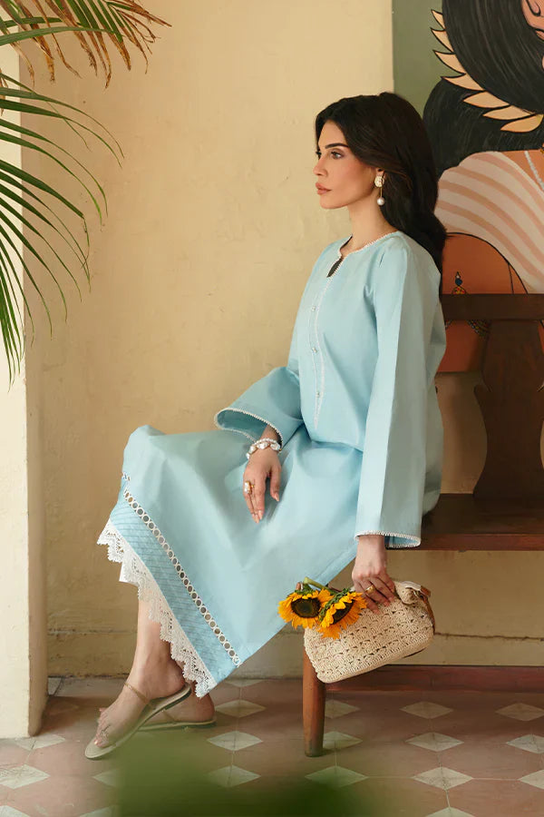 Iris 2-Piece Lawn Set – Sky Blue with Pearls & Lacework