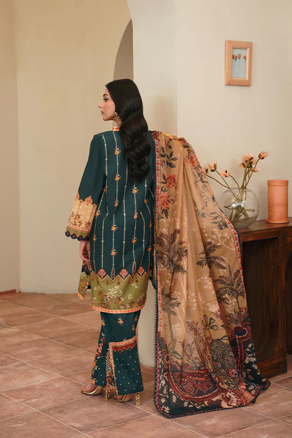 Geet 3-Piece – Green with Funky Florals & Scarlet Silk Dupatta