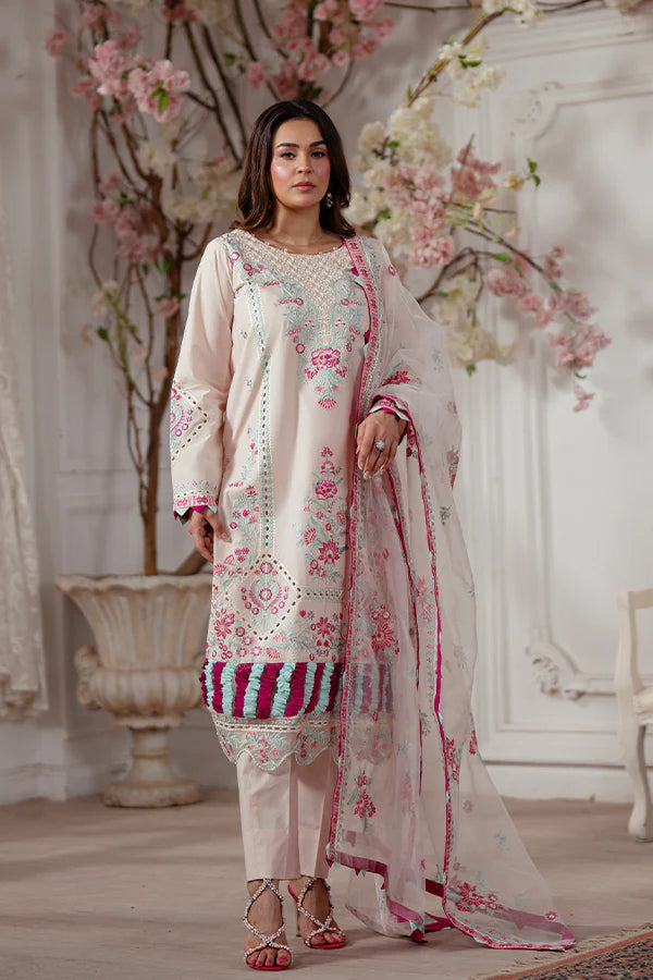Charming Blush Pink 3-Piece Embroidered Lawn Dress