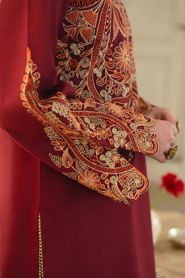 Tara Maroon A-Line Lawn Suit with Tilla Embroidery