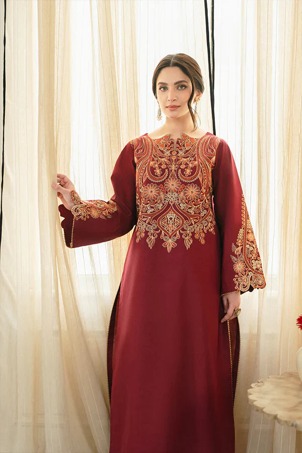 Tara Maroon A-Line Lawn Suit with Tilla Embroidery