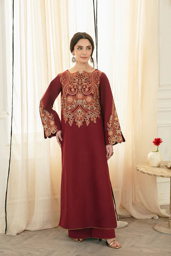 Tara Maroon A-Line Lawn Suit with Tilla Embroidery