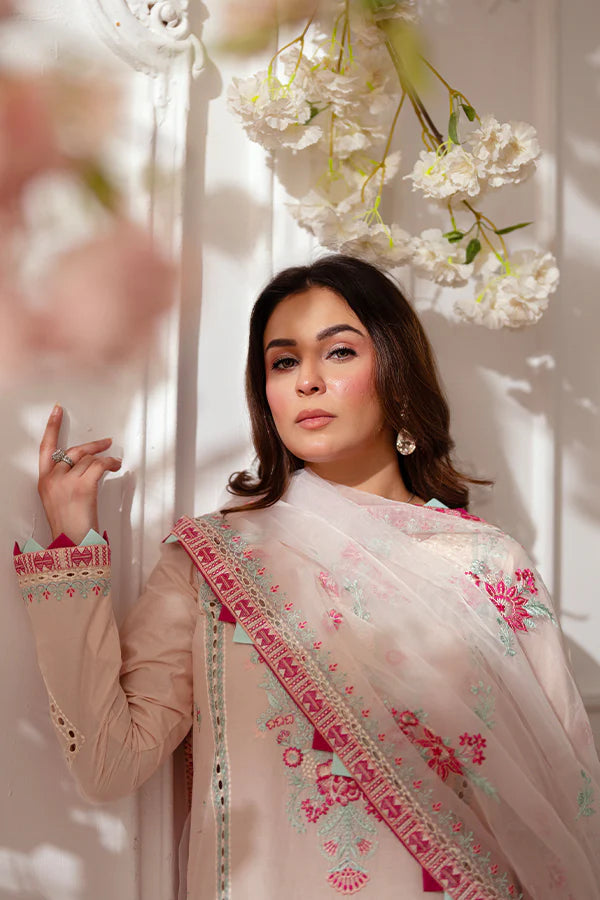 Charming Blush Pink 3-Piece Embroidered Lawn Dress
