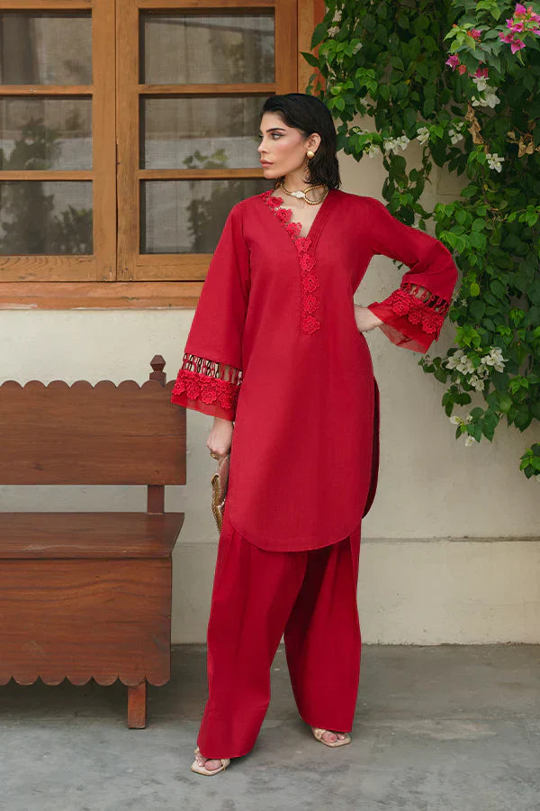 Blaze Bloom – Kurta & Wide-Leg Shalwar with Fine Details
