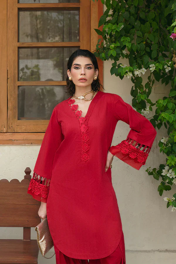 Blaze Bloom – Kurta & Wide-Leg Shalwar with Fine Details