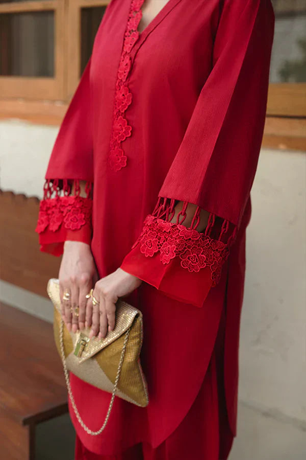 Blaze Bloom – Kurta & Wide-Leg Shalwar with Fine Details