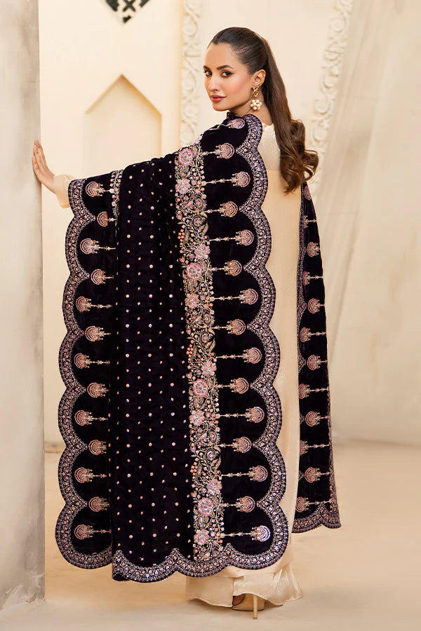 Violet Velvet Shawl with Embroidery