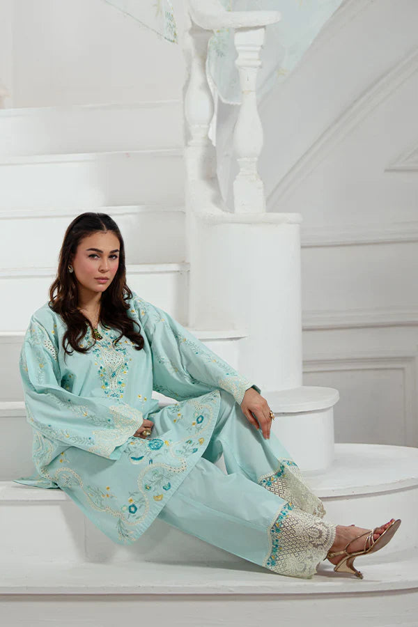 Trending Ice Blue 3-Piece Schiffli Lawn Dress for Women