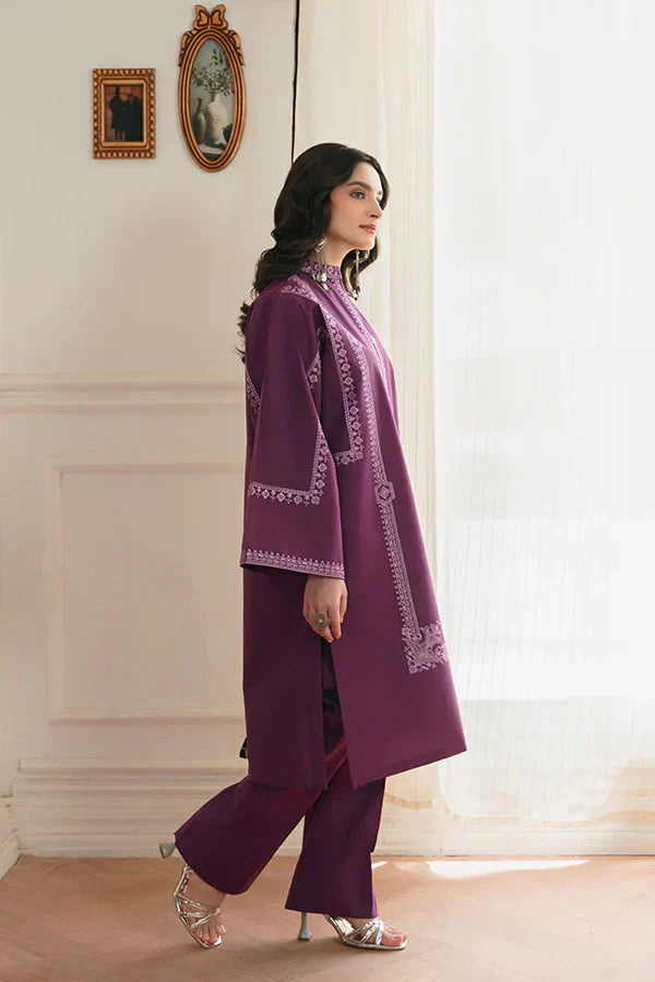 Aks Purple Box Cut Lawn Shirt with Intricate Embroidery