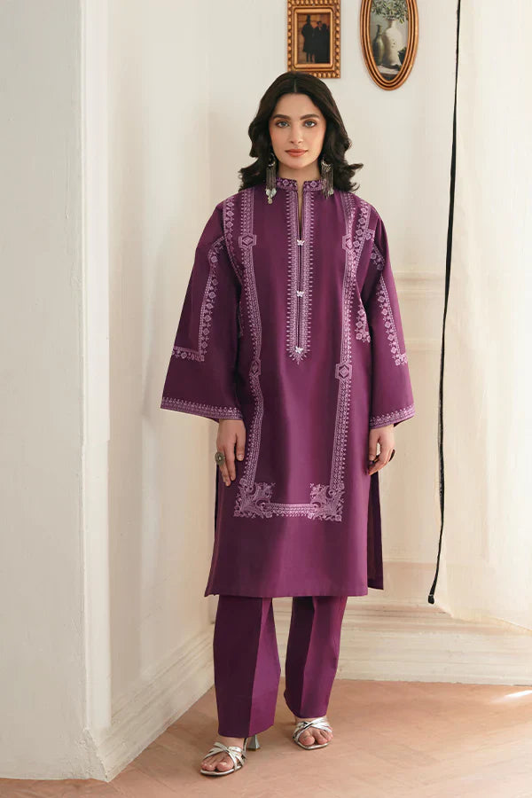 Aks Purple Box Cut Lawn Shirt with Intricate Embroidery