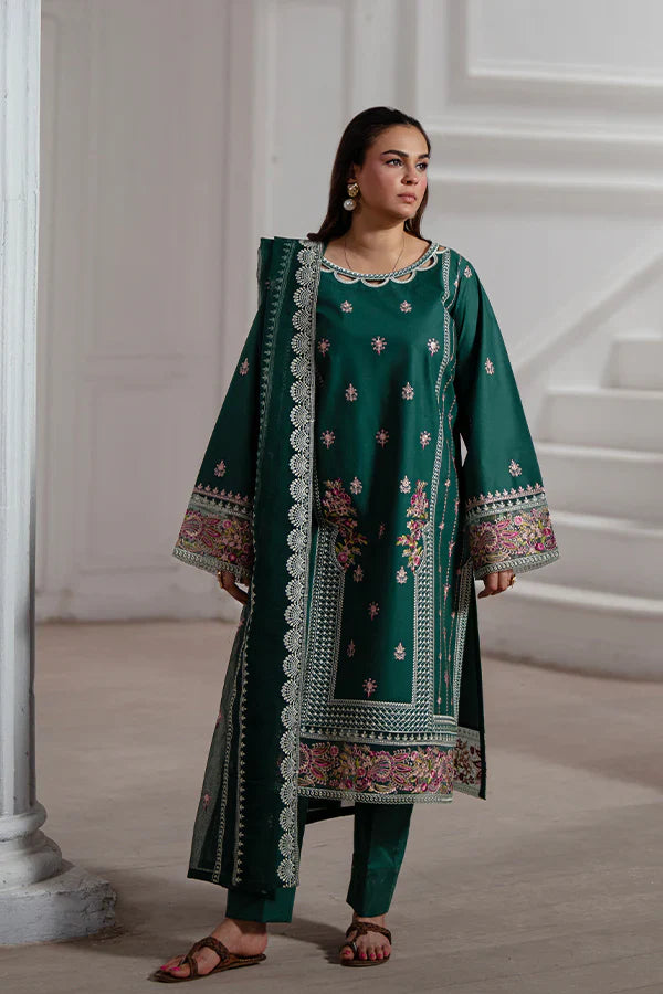 Meera – Luxury Dark Green Embroidered Lawn Suit for Summer