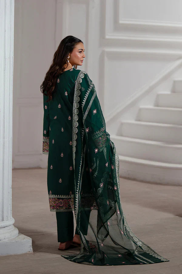 Meera – Luxury Dark Green Embroidered Lawn Suit for Summer