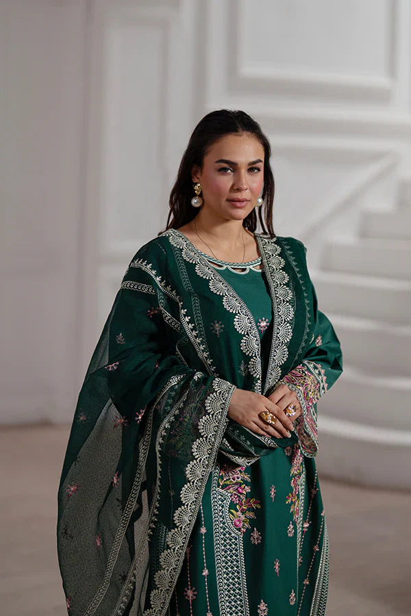 Meera – Luxury Dark Green Embroidered Lawn Suit for Summer