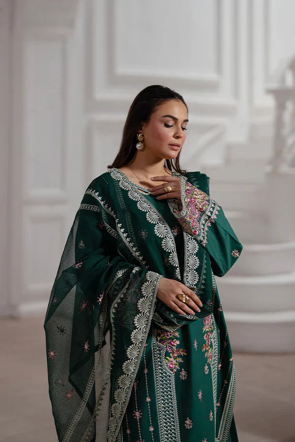 Meera – Luxury Dark Green Embroidered Lawn Suit for Summer