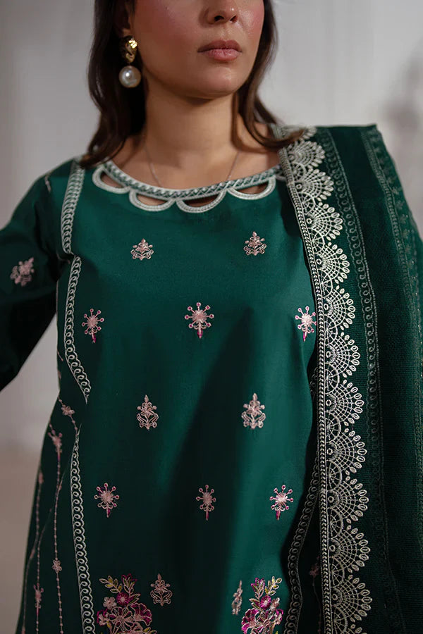 Meera – Luxury Dark Green Embroidered Lawn Suit for Summer