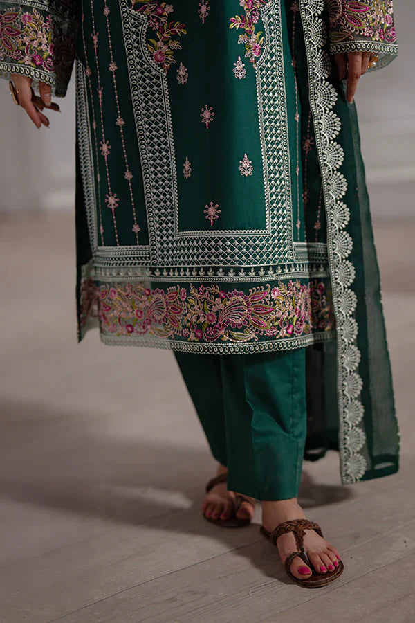 Meera – Luxury Dark Green Embroidered Lawn Suit for Summer
