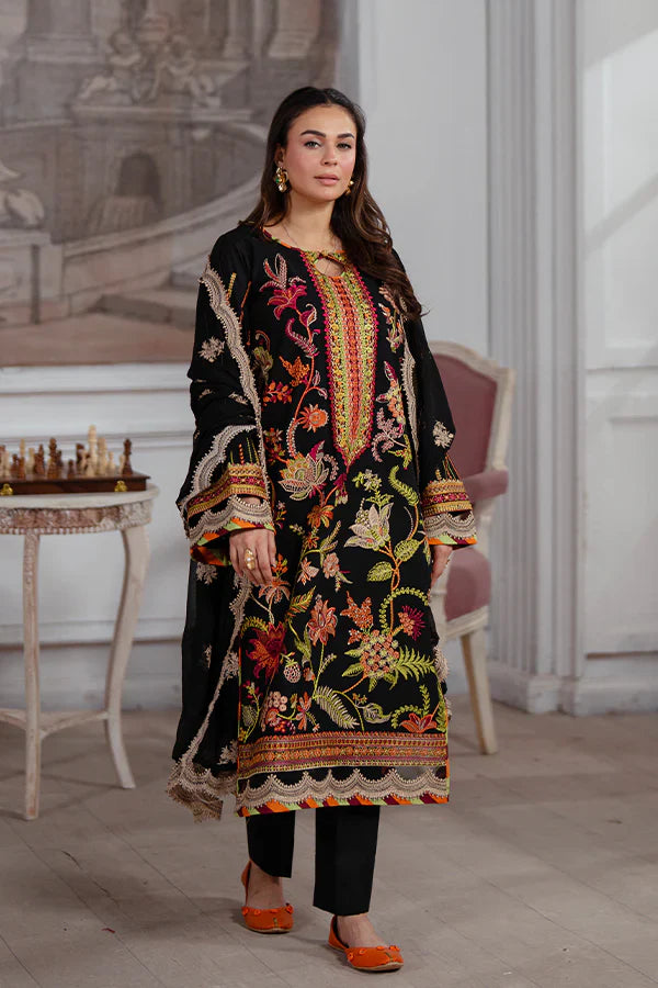 Nisa – Embroidered Lawn Dress with Gold Accents for Women