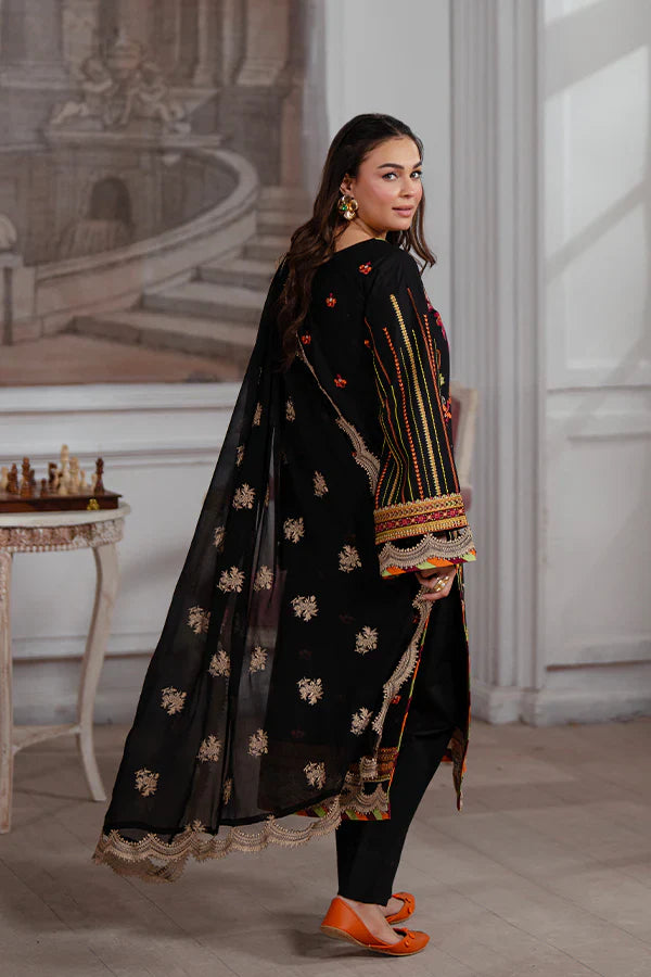 Nisa – Embroidered Lawn Dress with Gold Accents for Women