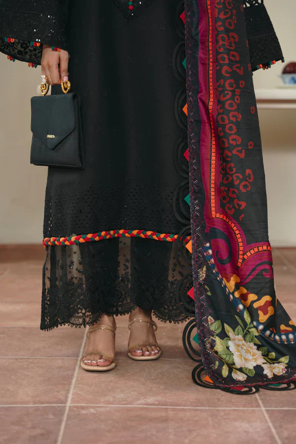 Black Schiffli Embroidered Shirt with Cambric Pant & Dupatta