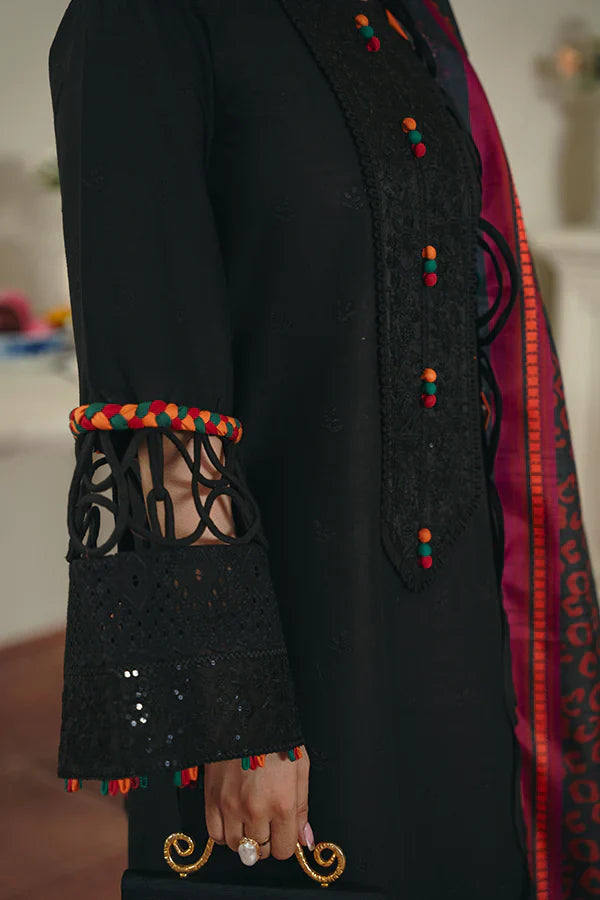 Black Schiffli Embroidered Shirt with Cambric Pant & Dupatta