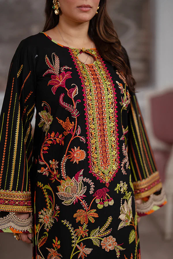 Nisa – Embroidered Lawn Dress with Gold Accents for Women