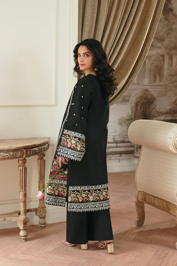 Leila Black Lawn Kurta Set with Intricate Floral Embroidery