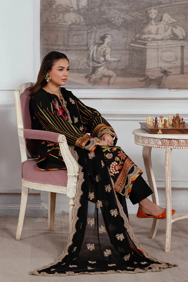 Nisa – Embroidered Lawn Dress with Gold Accents for Women