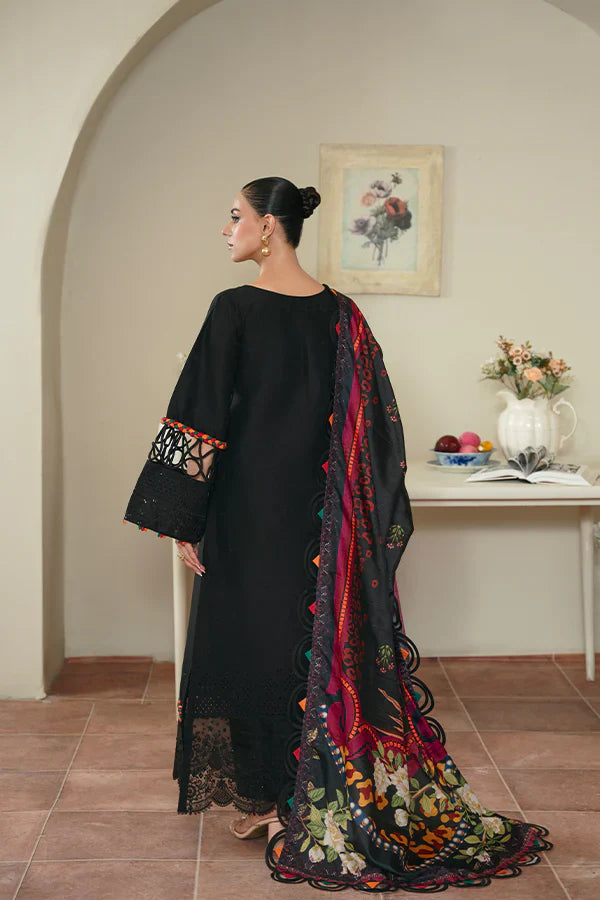 Black Schiffli Embroidered Shirt with Cambric Pant & Dupatta