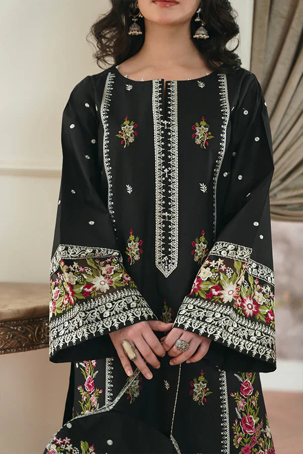 Leila Black Lawn Kurta Set with Intricate Floral Embroidery