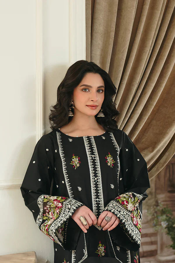Leila Black Lawn Kurta Set with Intricate Floral Embroidery