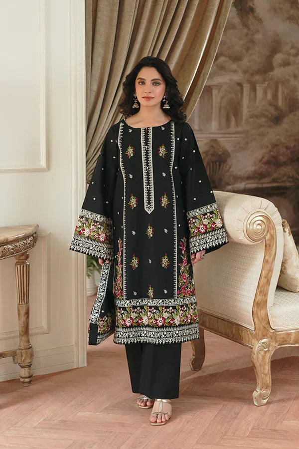 Leila Black Lawn Kurta Set with Intricate Floral Embroidery