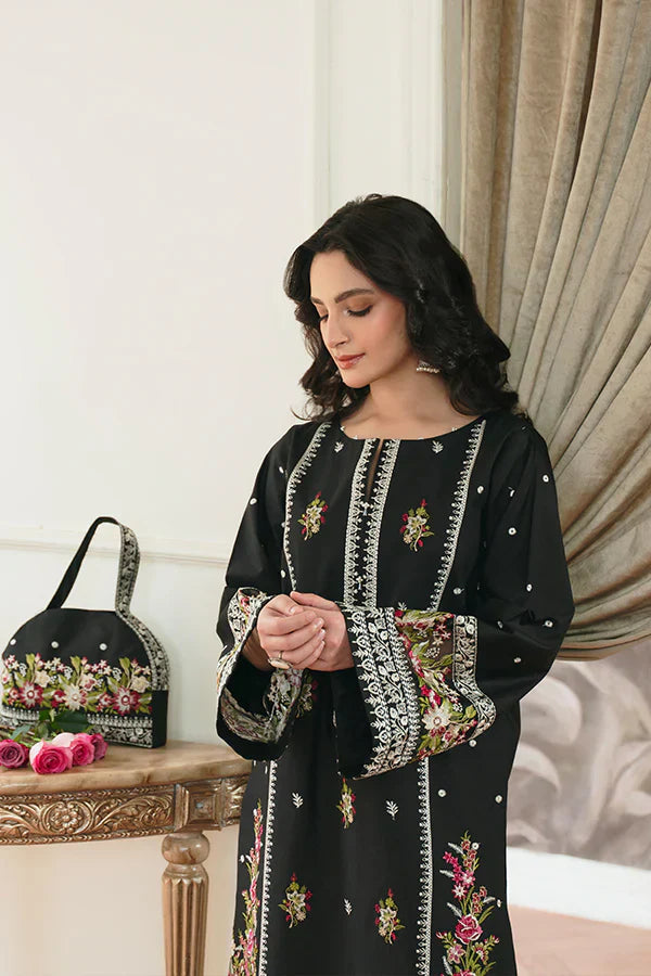 Leila Black Lawn Kurta Set with Intricate Floral Embroidery