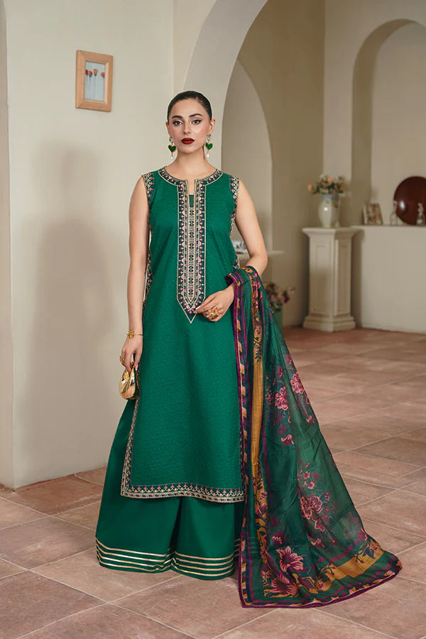 Chikankari Embroidery 3PC Unstitched Suit with Net Dupatta