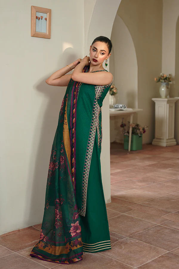 Chikankari Embroidery 3PC Unstitched Suit with Net Dupatta