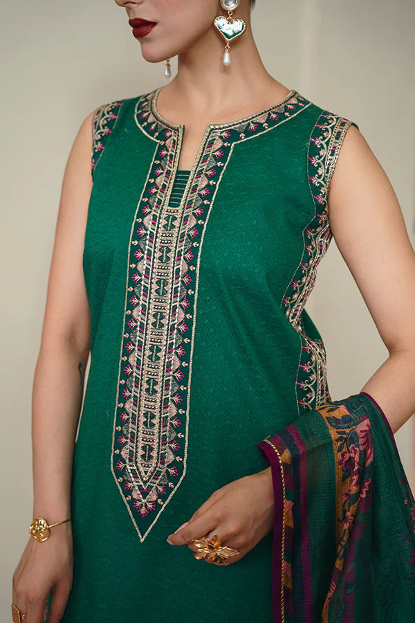 Chikankari Embroidery 3PC Unstitched Suit with Net Dupatta