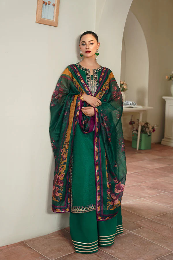 Chikankari Embroidery 3PC Unstitched Suit with Net Dupatta