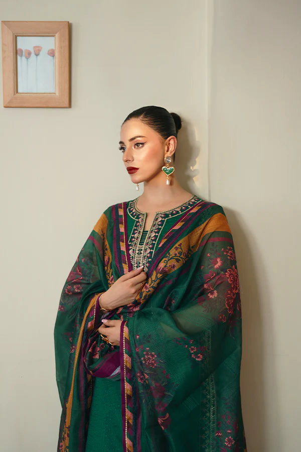 Chikankari Embroidery 3PC Unstitched Suit with Net Dupatta