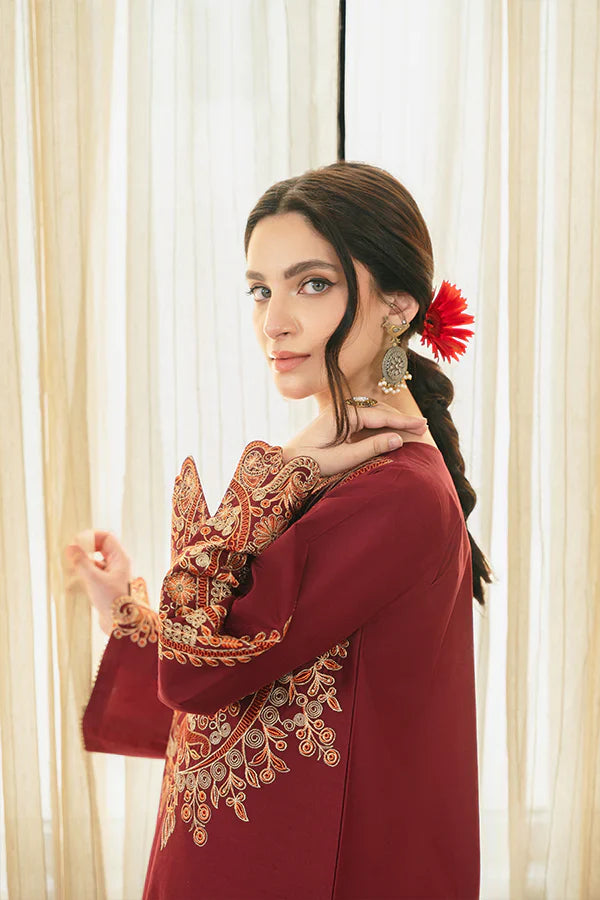 Tara Maroon A-Line Lawn Suit with Tilla Embroidery