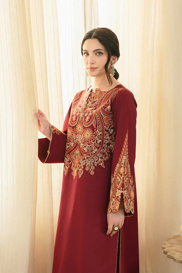 Tara Maroon A-Line Lawn Suit with Tilla Embroidery