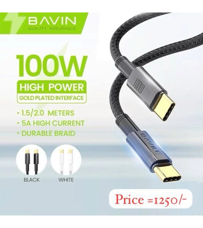 Bavins USB-C to USB-C PD QC3.0 Cable 100W