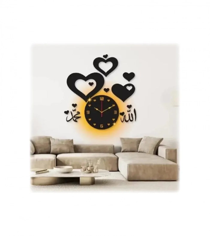 Allah Muhammad Heart Clock With LED Light